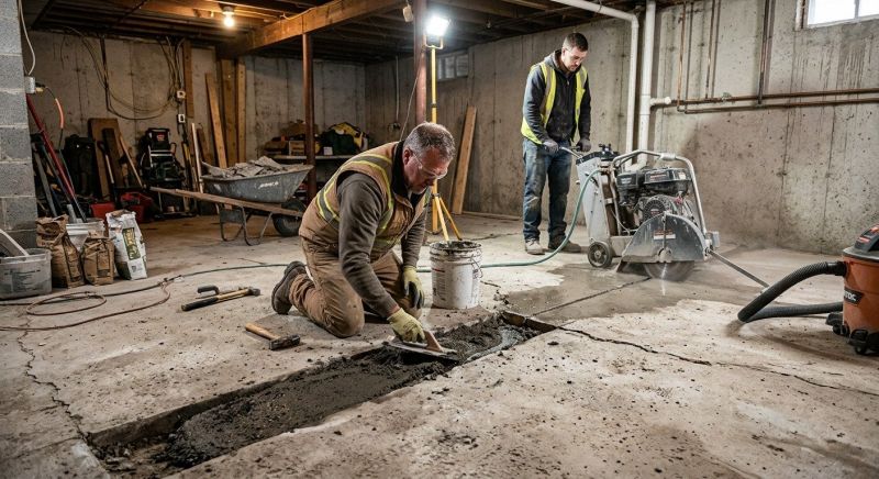 Cracked Basement Floor Repair in North Kingstown, RI